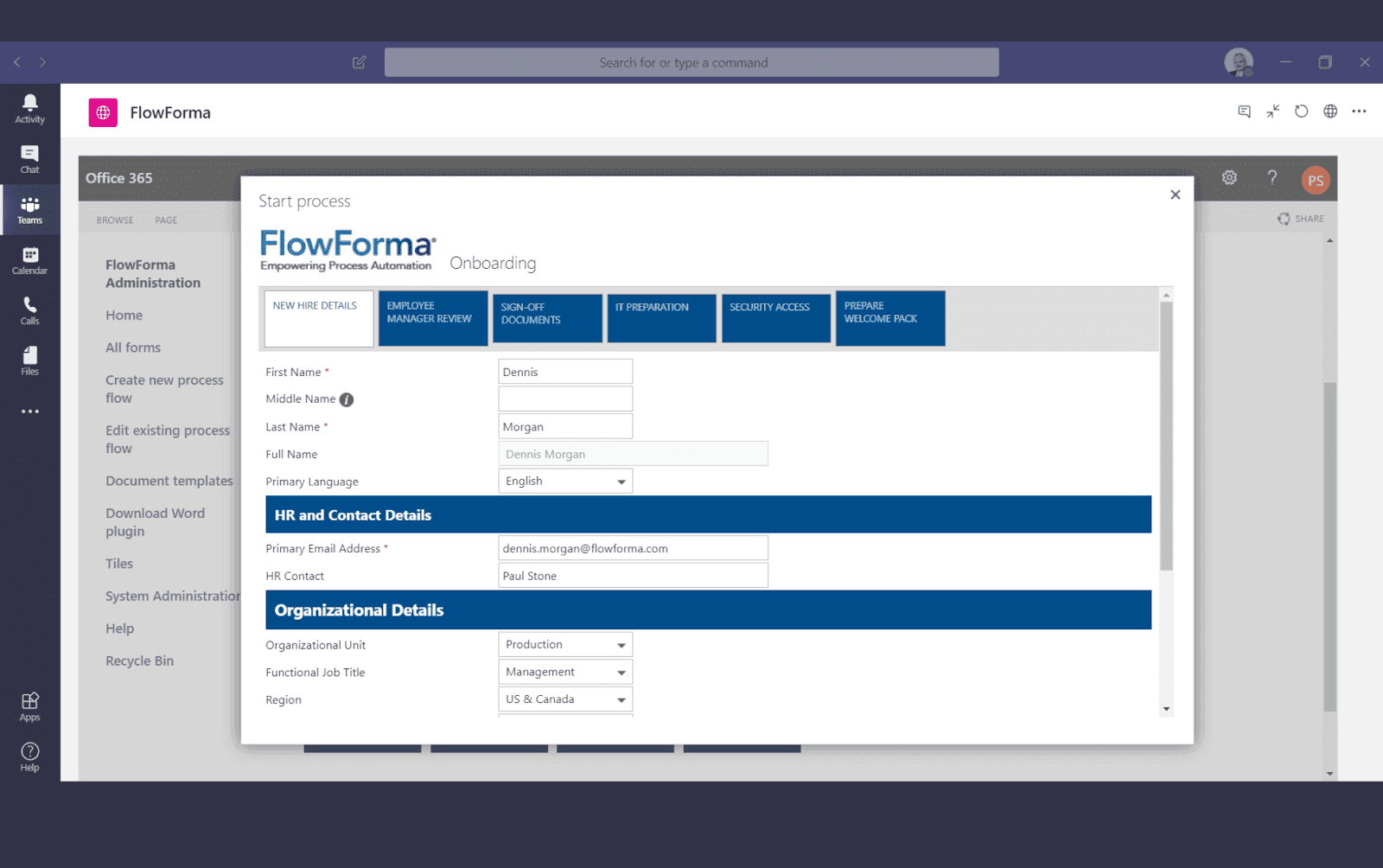 FlowForma project management workflow