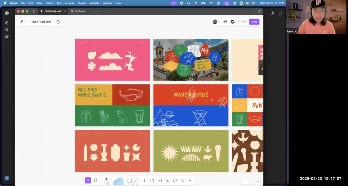 Moodboard no Figma: referências visuais de Minas Gerais que guiaram o design do app.