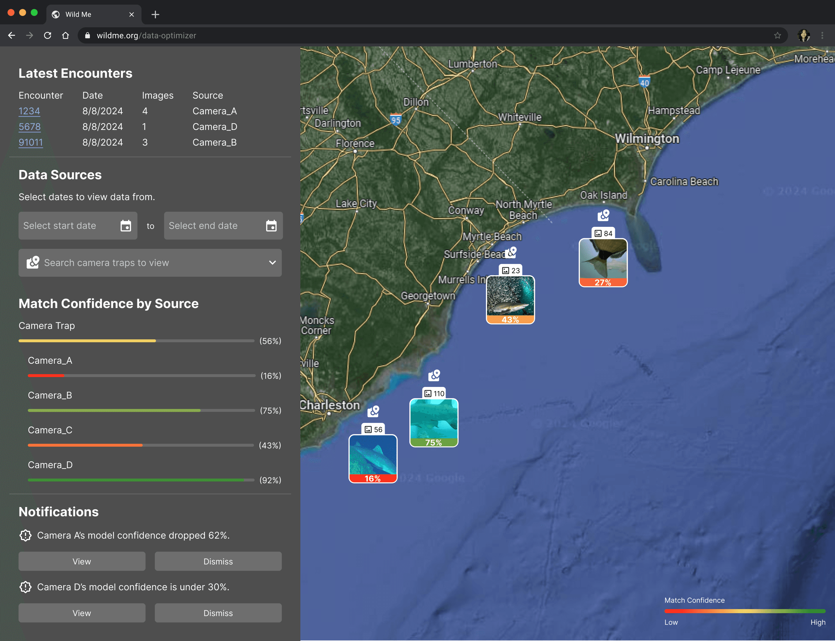 A map interface that shows explainable AI techniques for data monitoring.