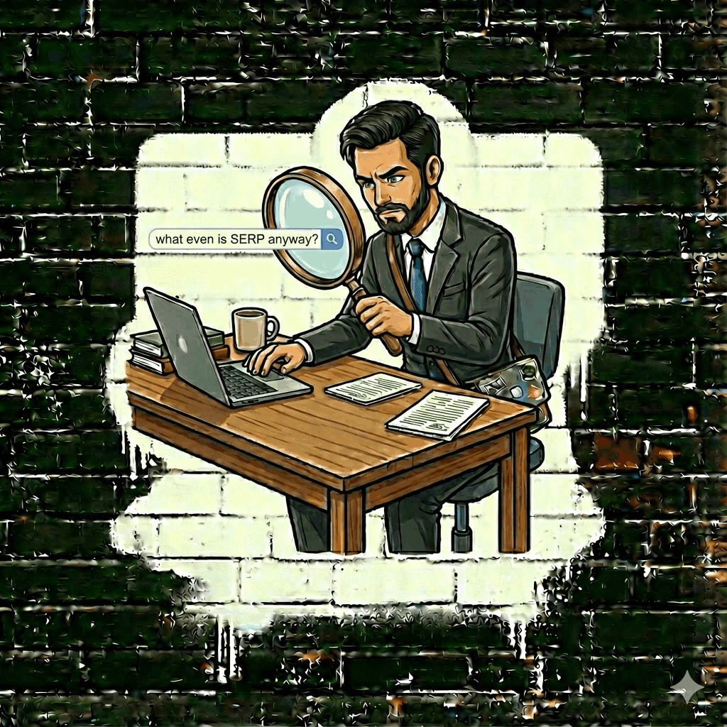 a guy searching on google with a magnifying glass