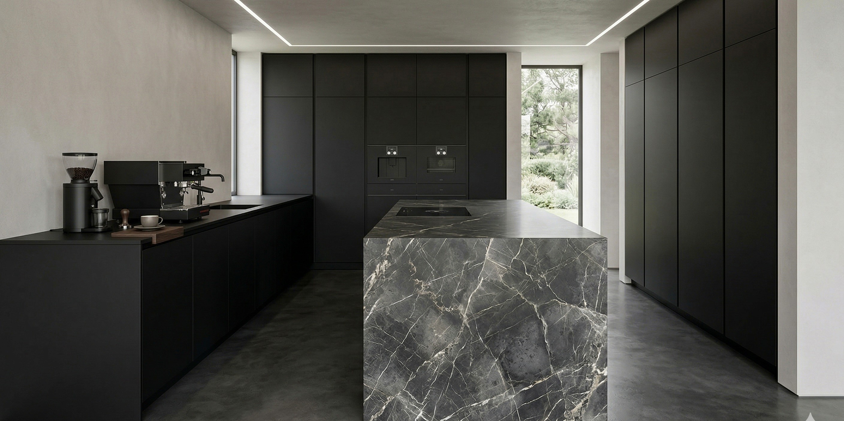 a gray couch with four pillows on it