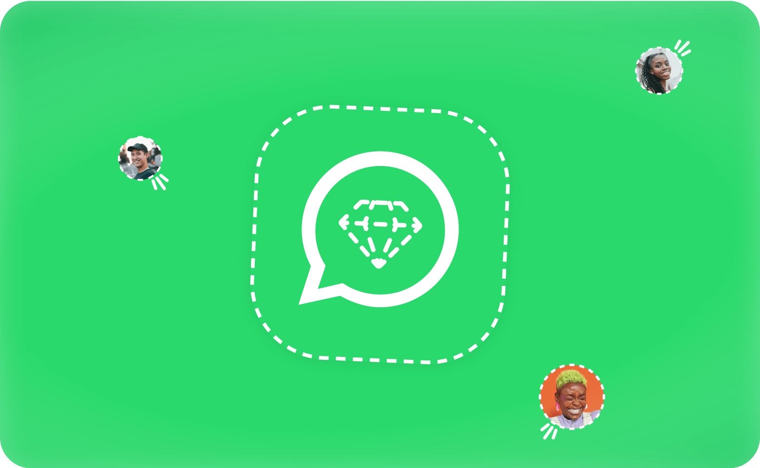 WhatsApp Business Premium for multiple users: Diamond icon, representing premium features, and user avatars.