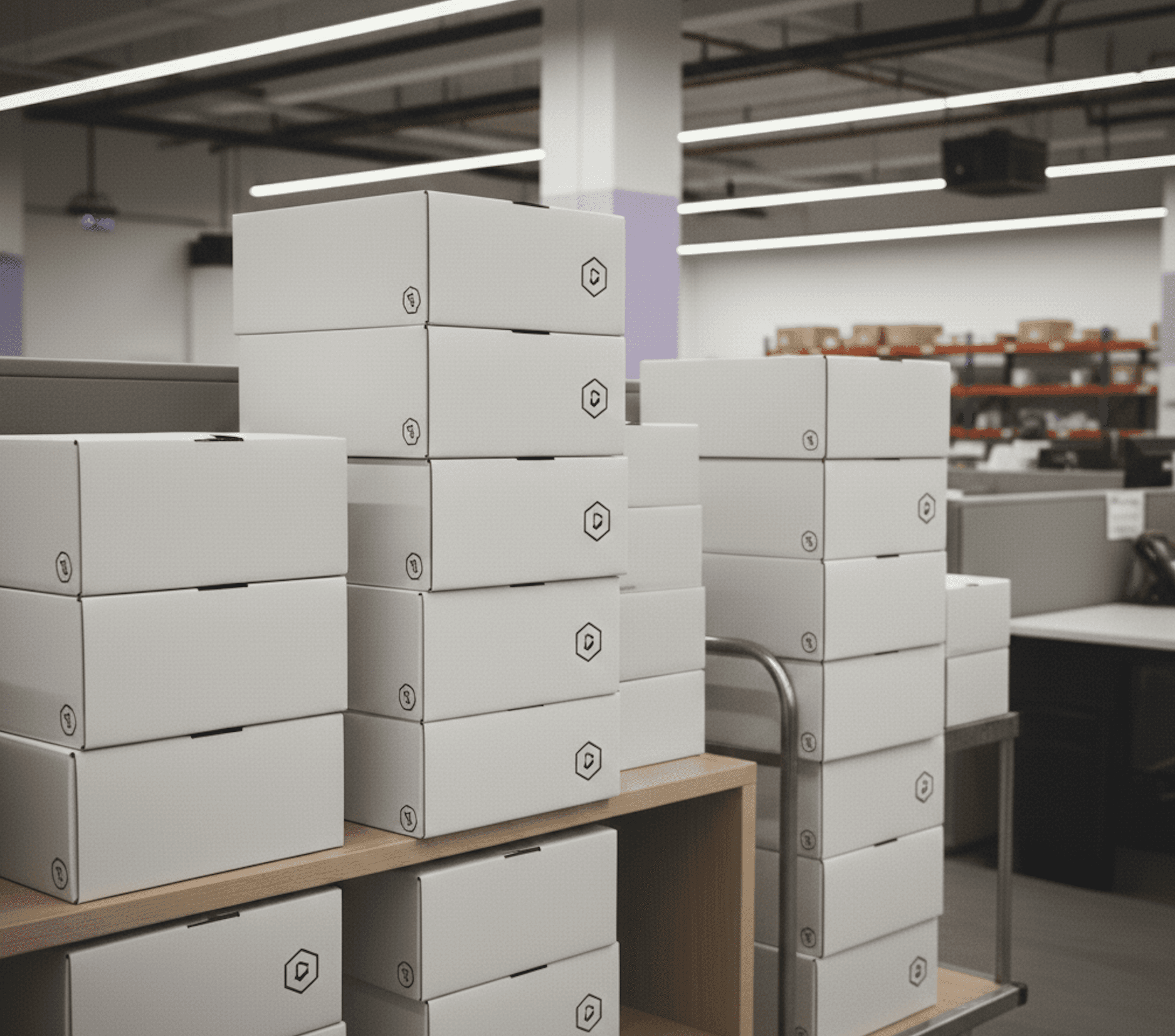 Customised boxes, being packed ready for pallets.