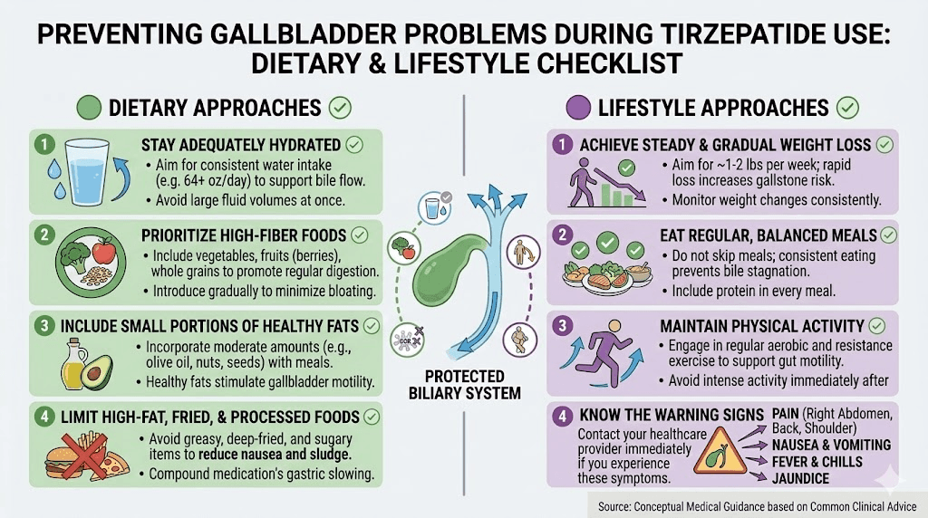 Prevention strategies for gallbladder problems while taking tirzepatide