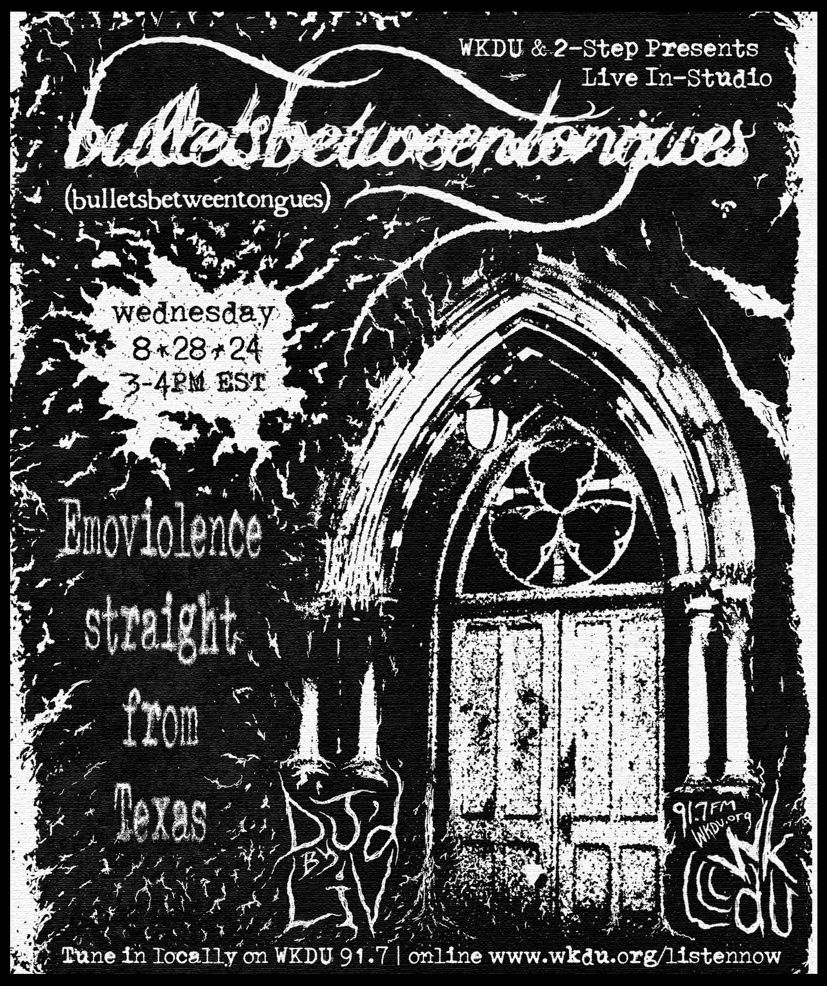 BULLETS BETWEEN TONGUES LIVE IN STUDIOP. CANVA AND PROCREATE. SUMMER 2024. 