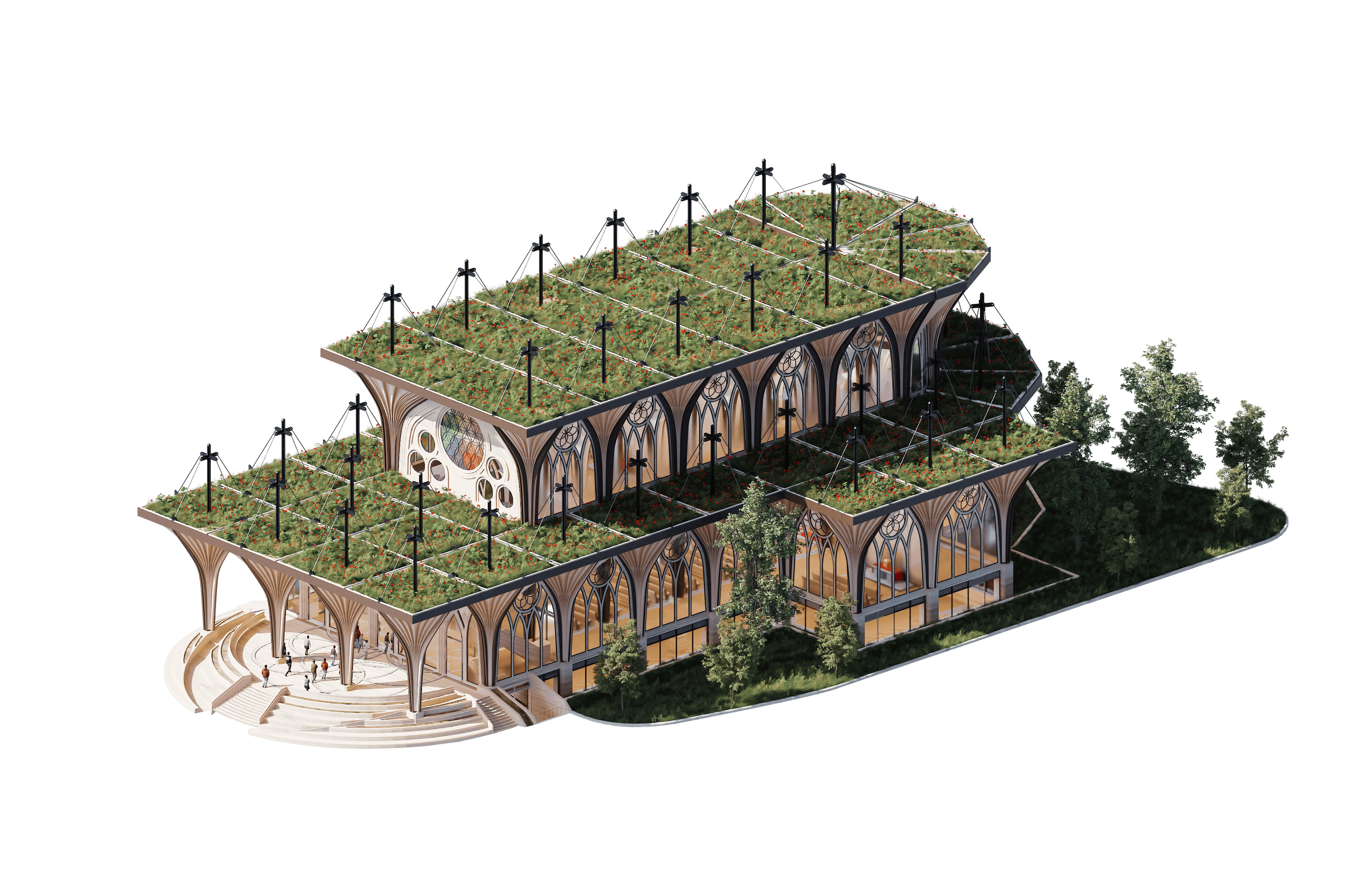 Axonometric render of the Cathedral