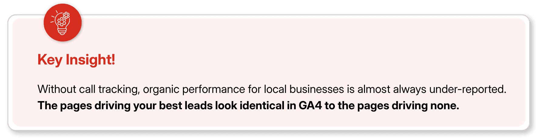 Key insight box explaining why call tracking is vital for accurate organic performance reporting.