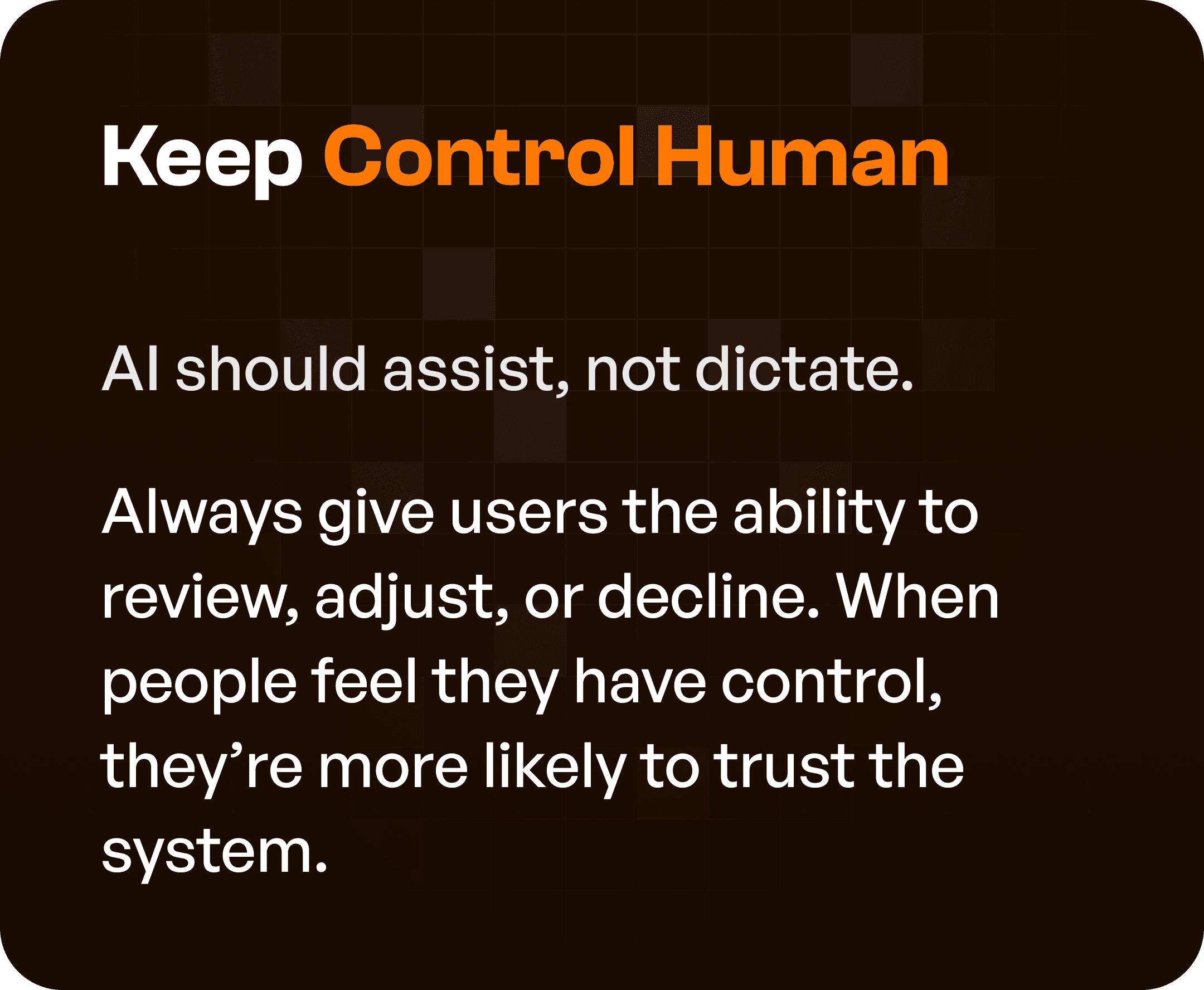 Control Human in detail