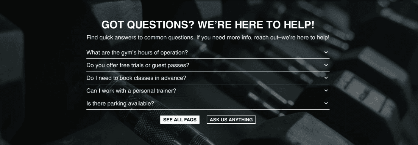 Q&A Section of a gym website