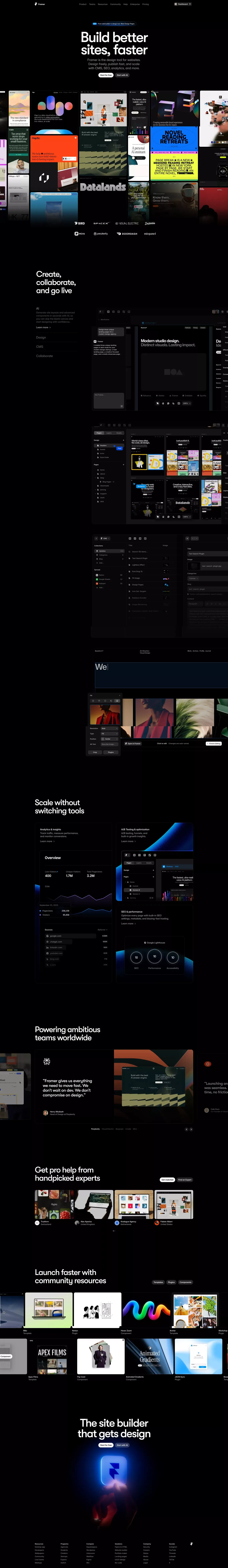 Framer: Create a professional website, f portfolio page screenshot showcasing Design and Tech design