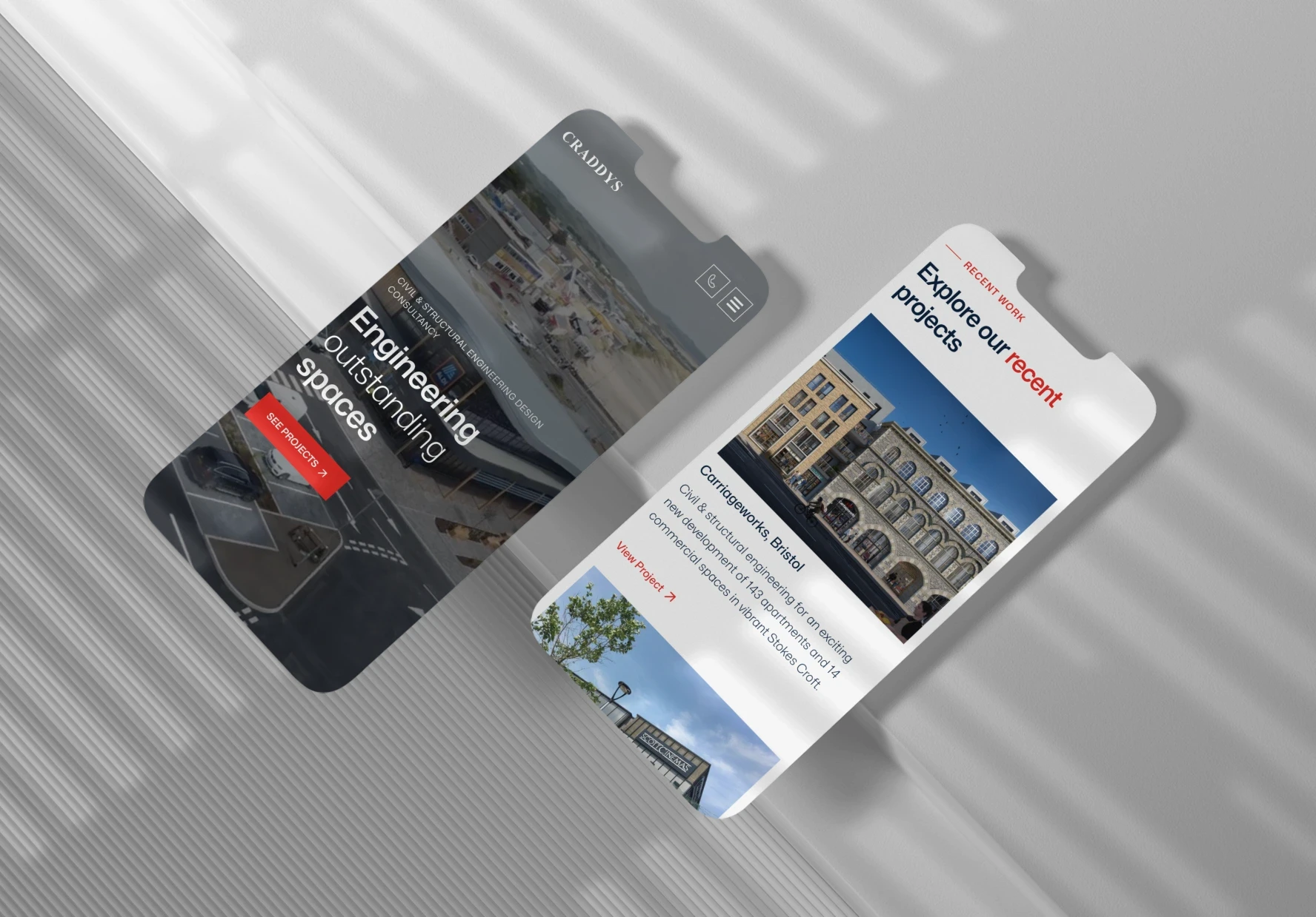 Craddys Engineering Website Design phone screens mockup