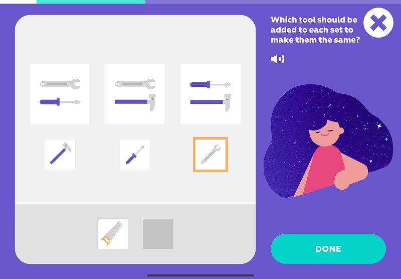 Make equal sets: complete each tool set to make them identical