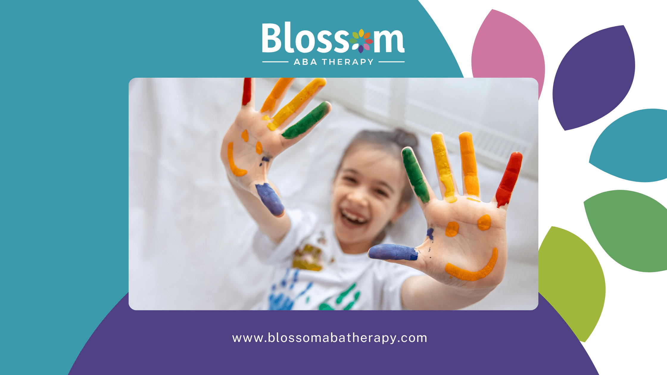 An autistic child lying on the bed raising her painted hands