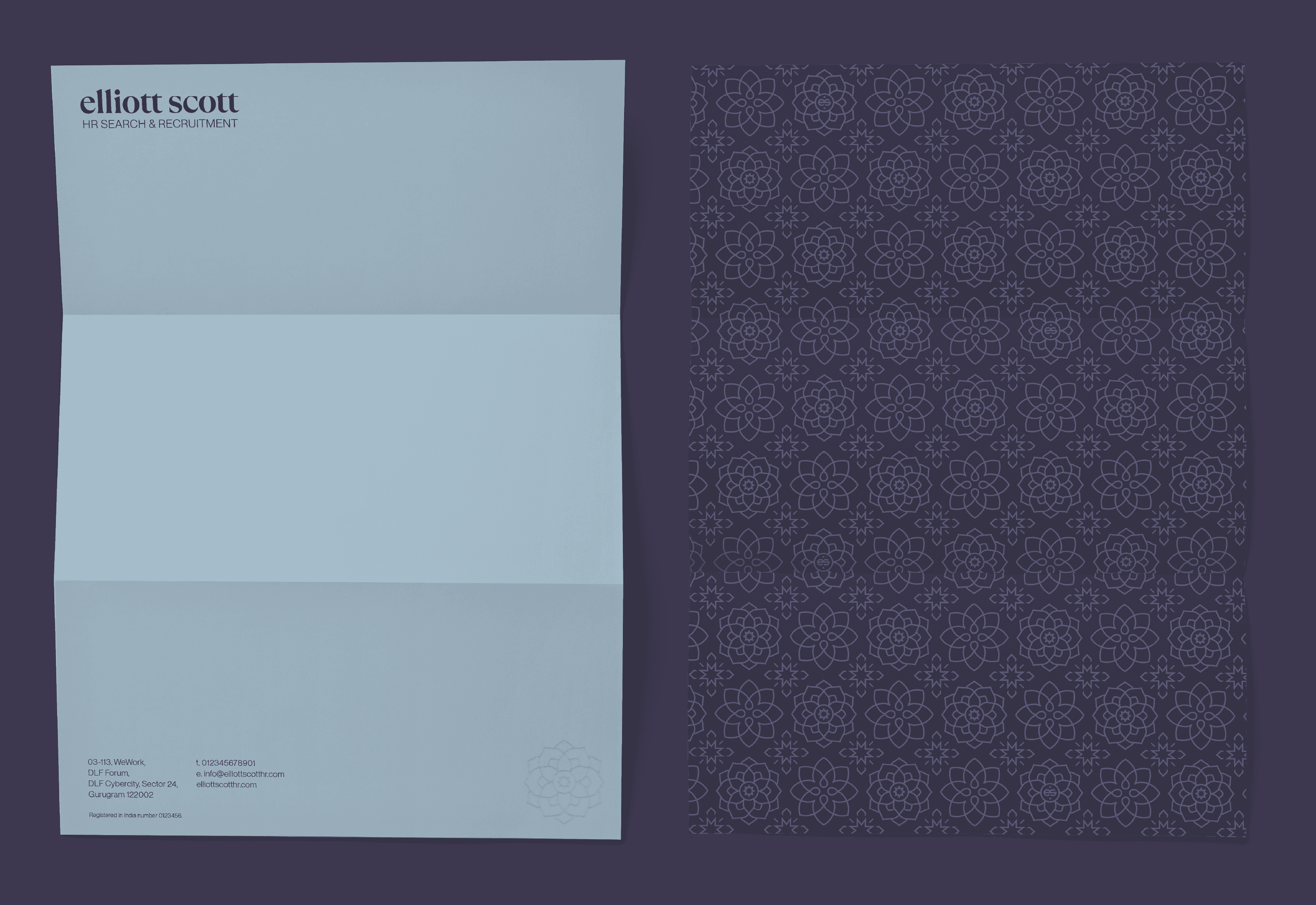 Elliott Scott HR brand identity letterheads