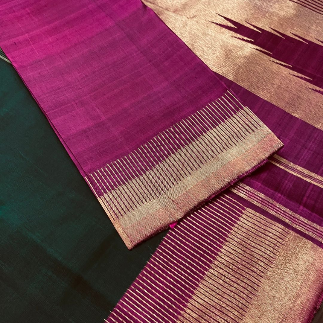 Sapphire Green and Magenta Kanchivaram Silk Saree