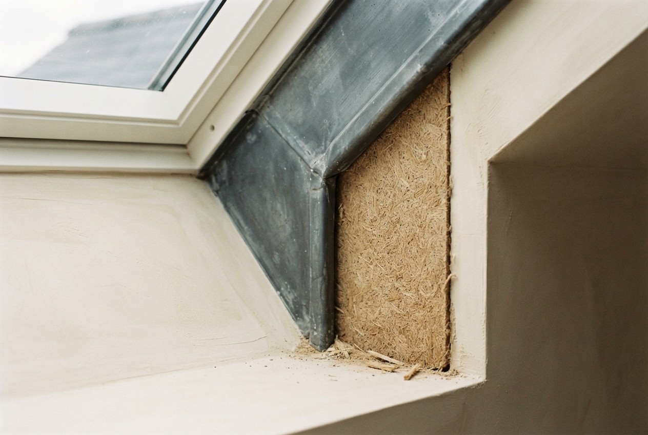 Detail of lead-clad dormer and wood-fibre insulation
