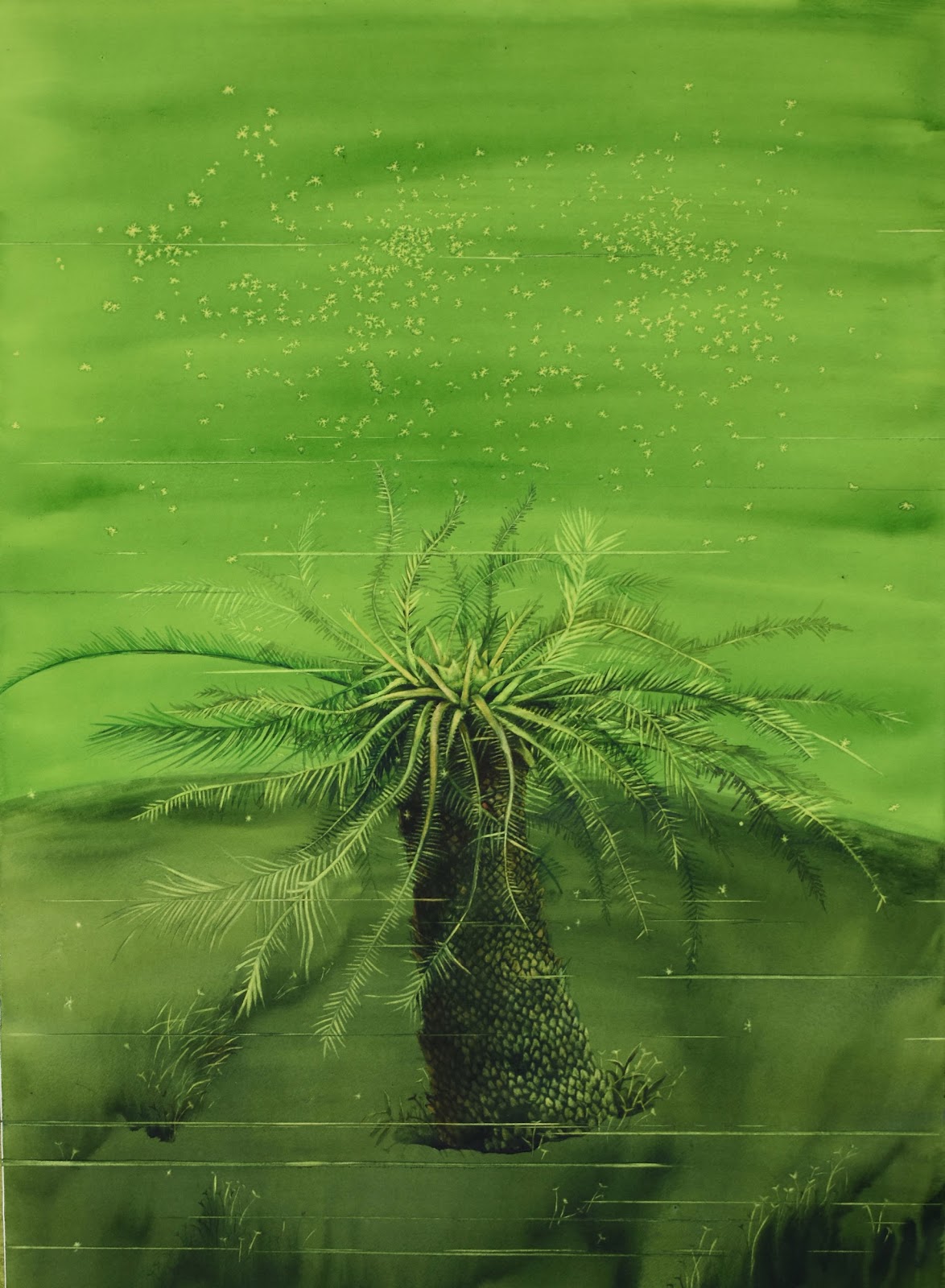 herd of sheep on road painting