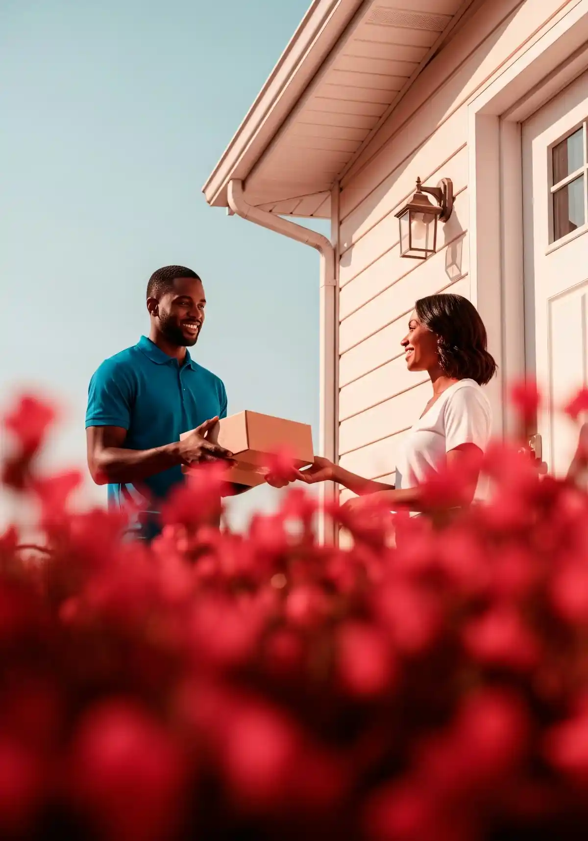 Minimalist architecture with geometric buildings and a lone figure on a rooftop, featuring a monochrome color scheme.