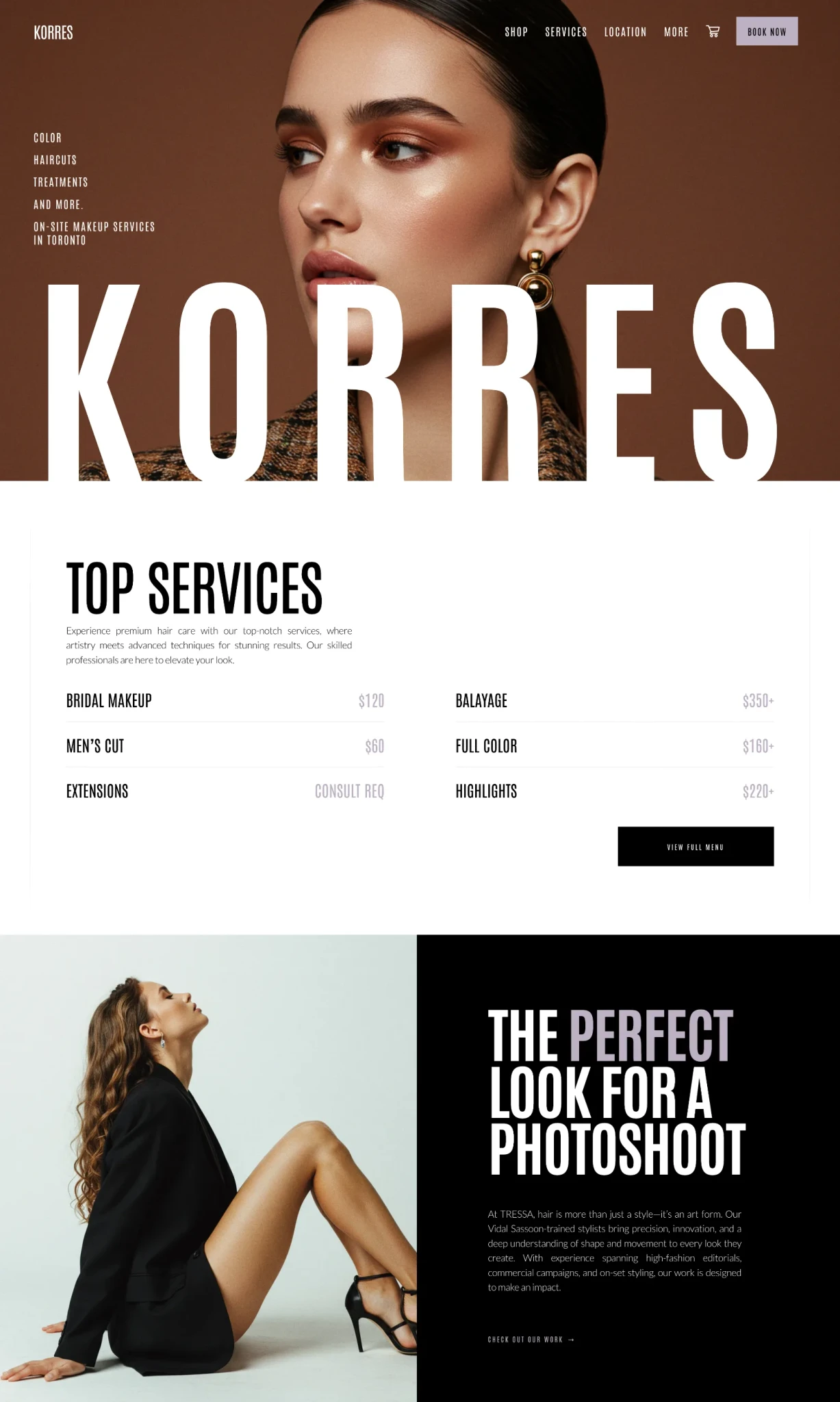 Example web design for desktop