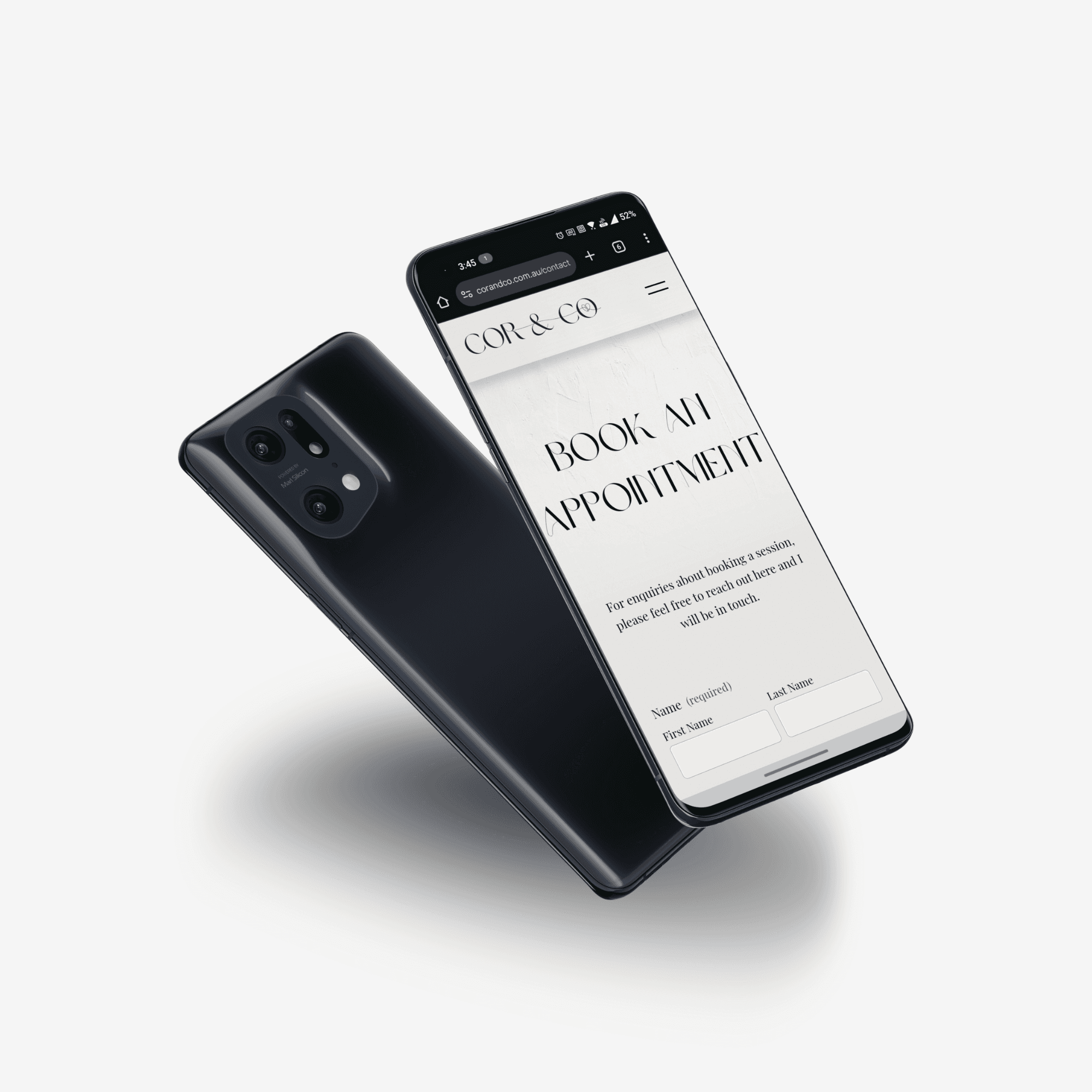 Mock up of corandco.com.au on android phone