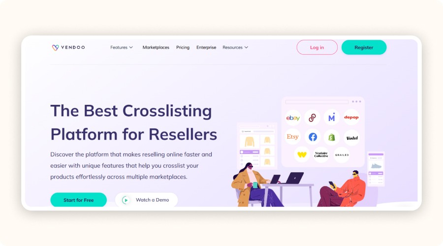 Vendoo homepage interface