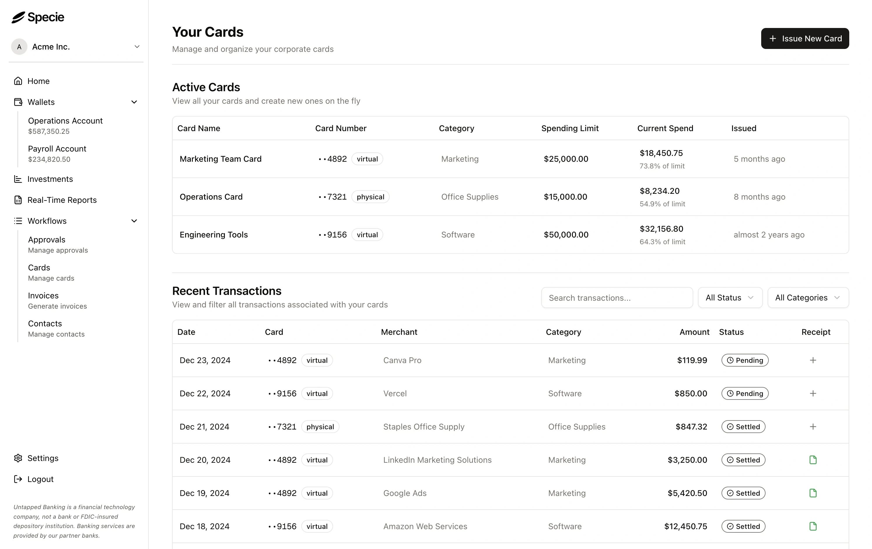 Specie Saas Dashboard