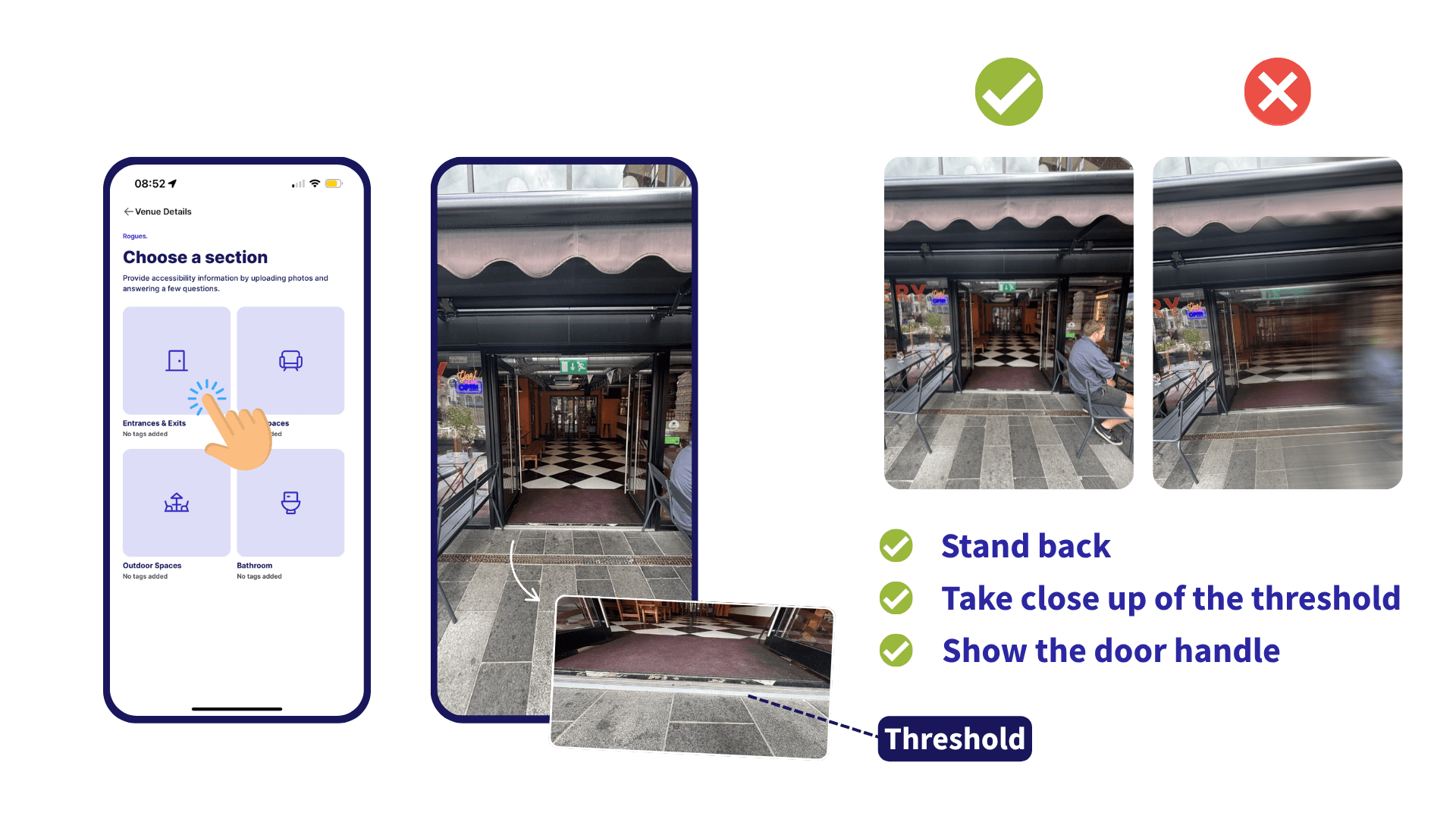 Screenshots showing the tagging process of the Sociability app
