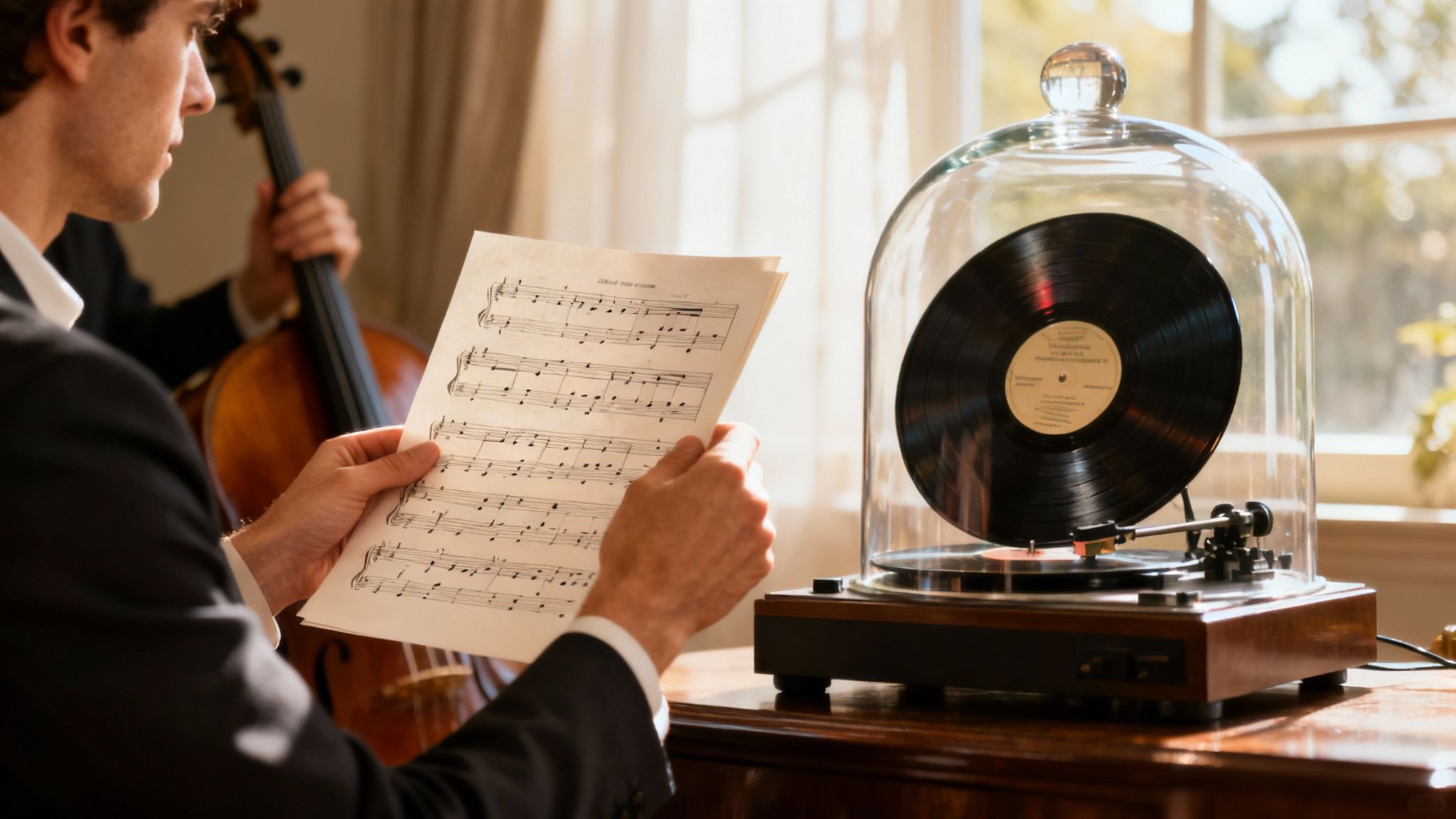 A vinyl record on a turntable, representing a finished, valuable music asset.