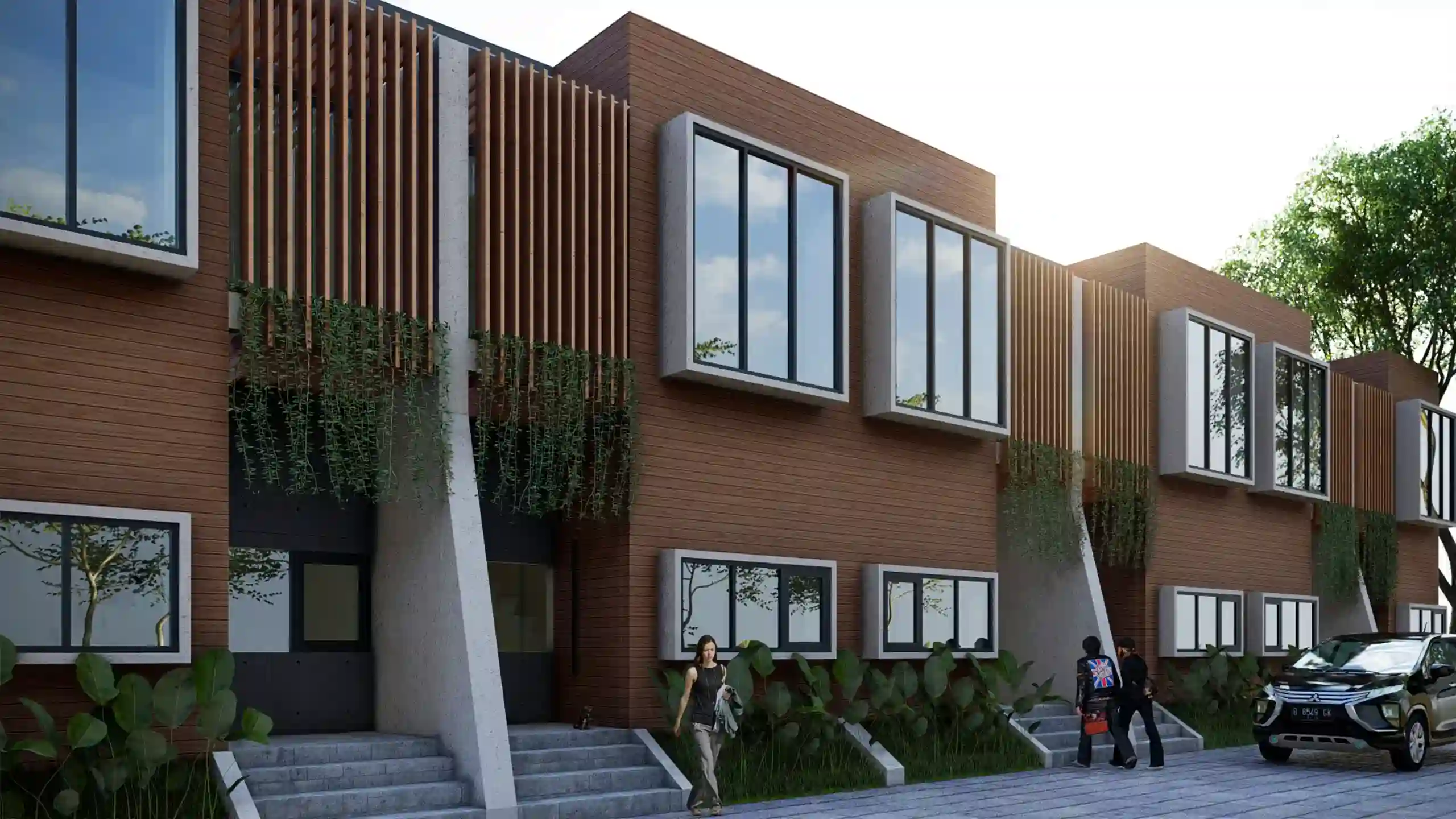 Wooden Guesthouse - Guesthouse Minimalis dengan Nuansa Kayu - Tasikmalaya, Jawa Barat - Tampak Depan Bangunan di Pagi Hari