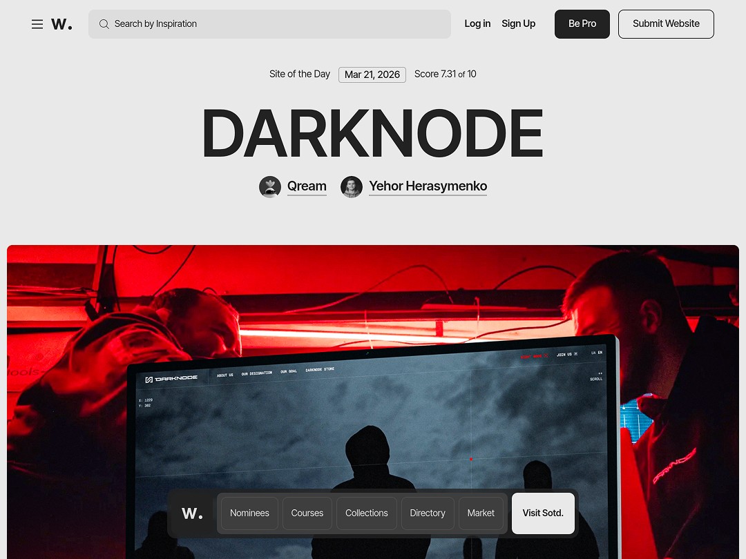 Website interface with two silhouettes under red lighting.