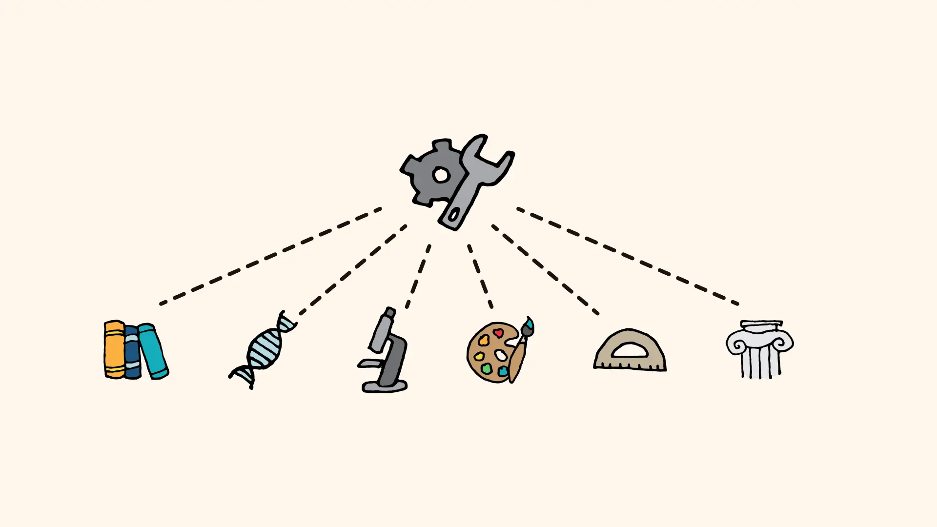 Different icons representing academic subjects for AI activities