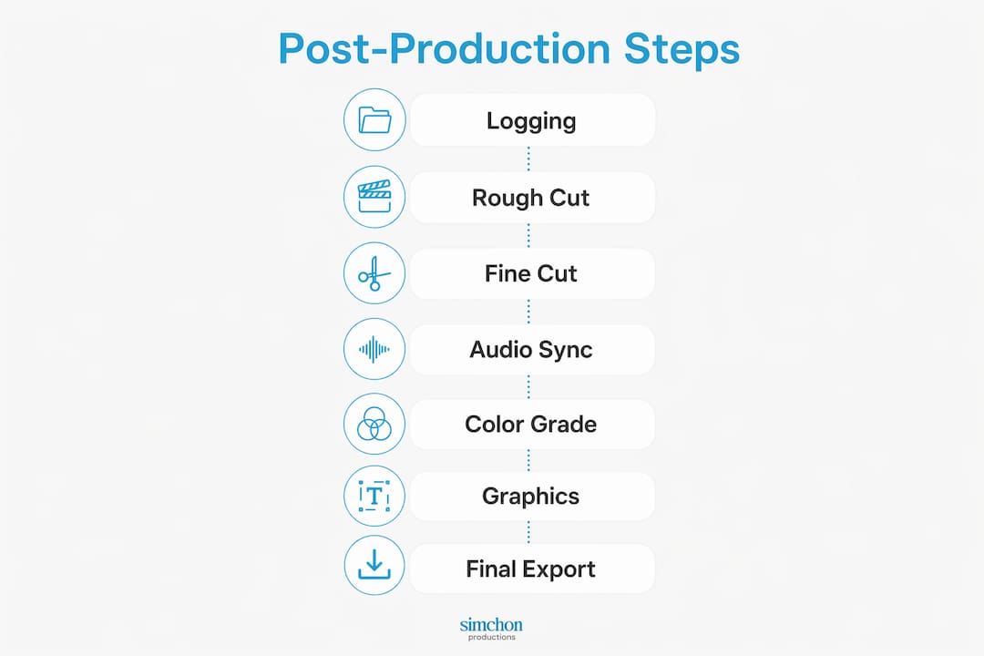 Infographic illustrating post-production workflow steps