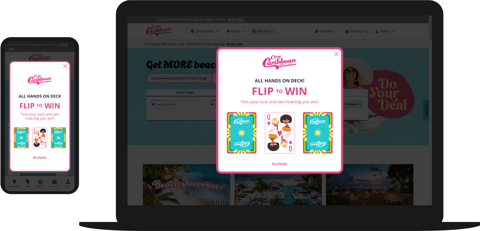 High-fidelity mockup of chose your offer gamification onsite experience