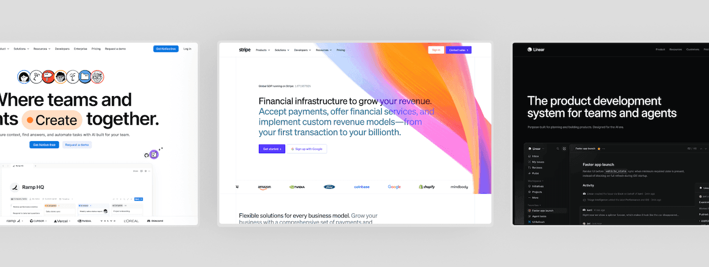 Homepage examples from design-led startups