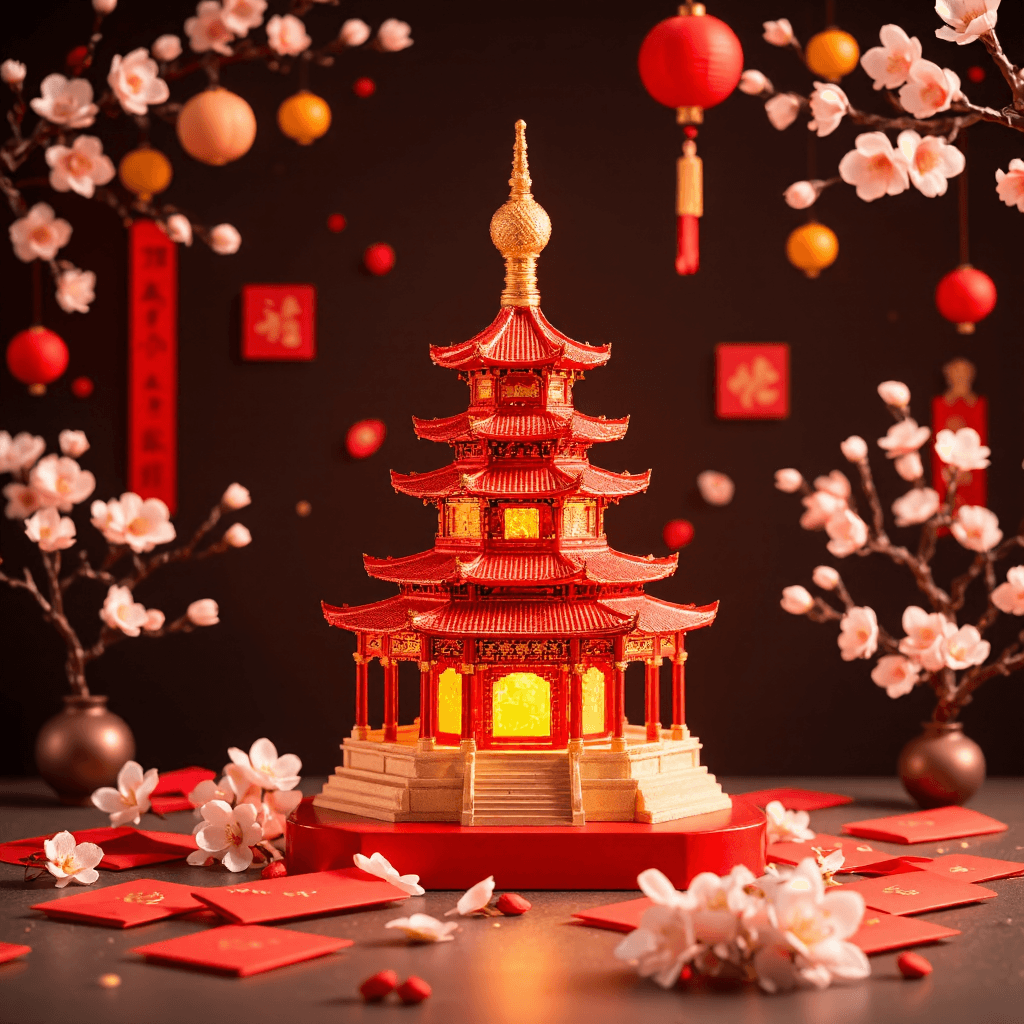 product photography of a lighted model of a stupa