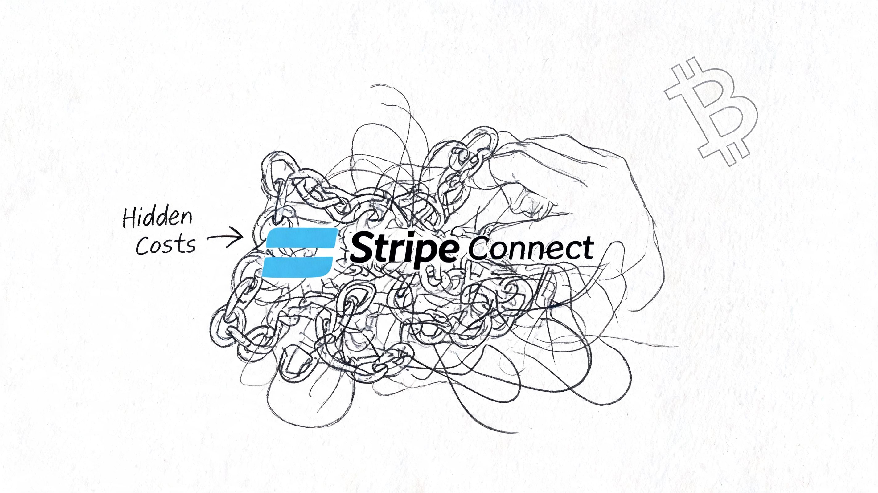 A conceptual sketch illustrating the complex, tangled hidden costs associated with using Stripe Connect payment infrastructure.