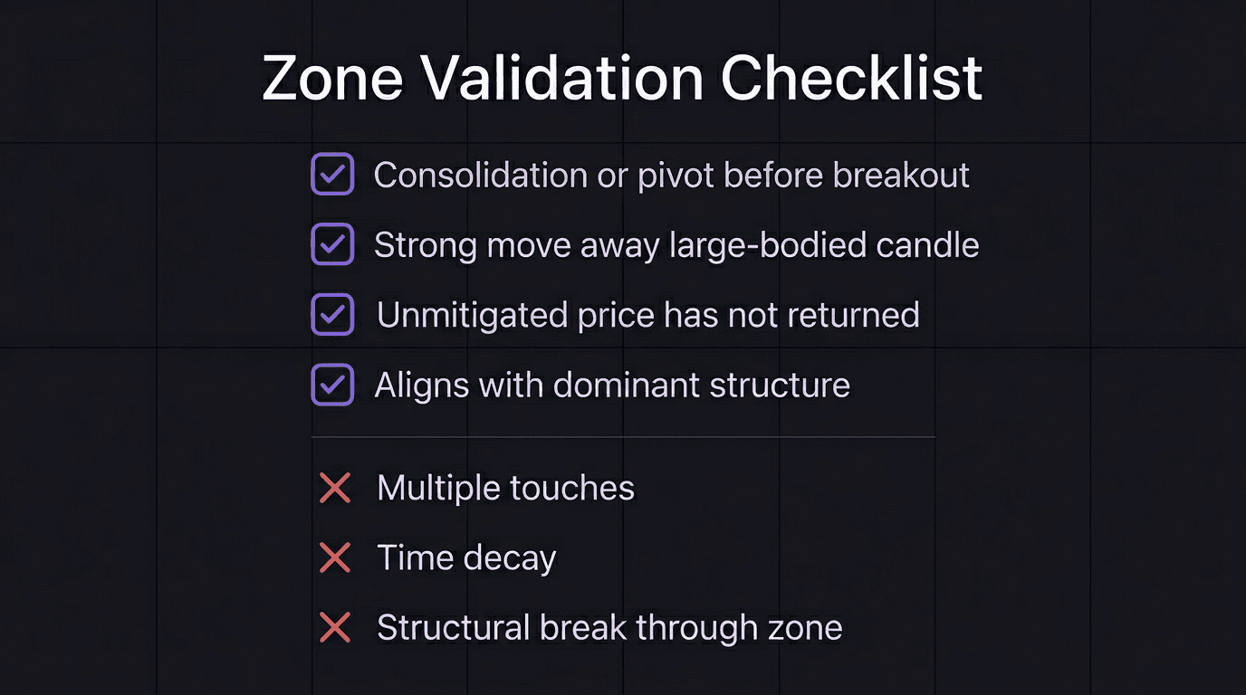 Zone validation checklist with four requirements and three zone killers