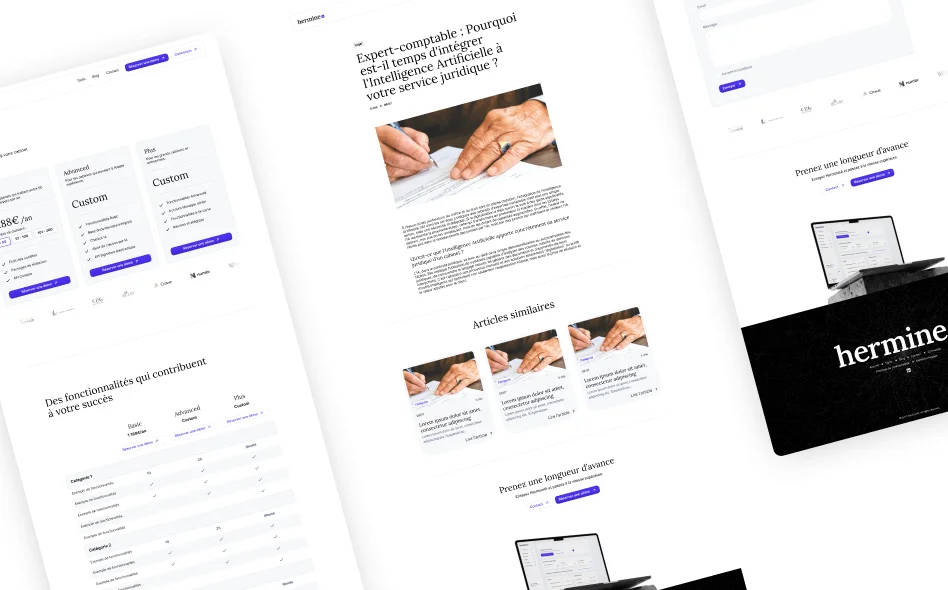 Plusieurs écrans du site HermineIA