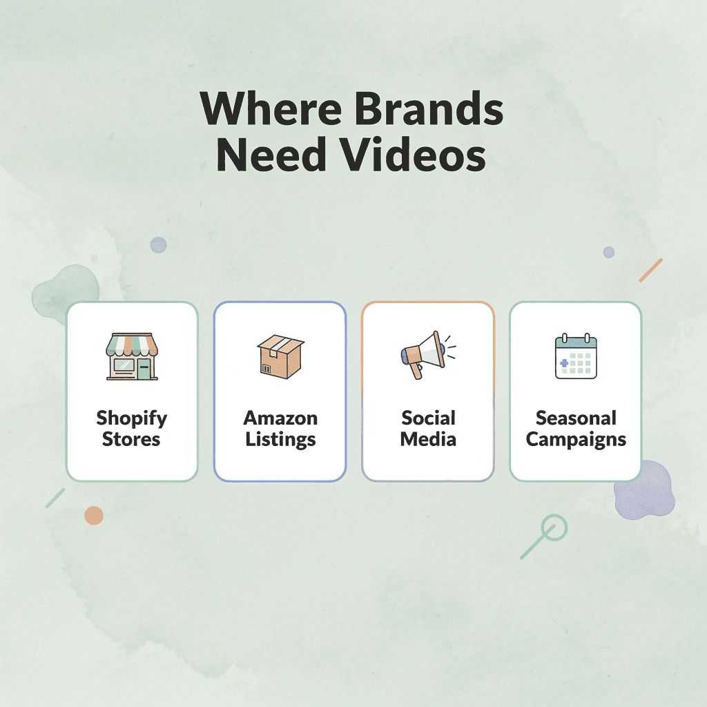 Infographic showing five channels where ecommerce brands need product videos