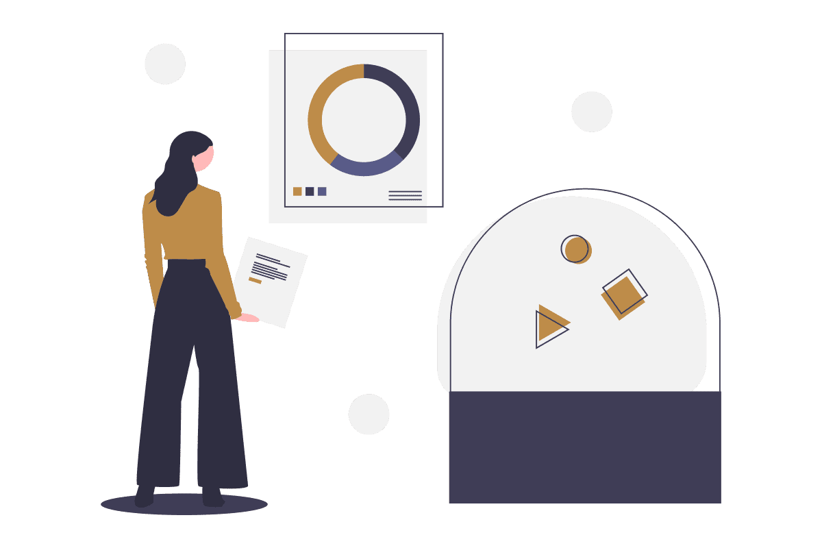 Person betrachtet ein Diagramm und geometrischen Formen in einer Glaskugel - steht für Experimente und Innovationsbereitschaft