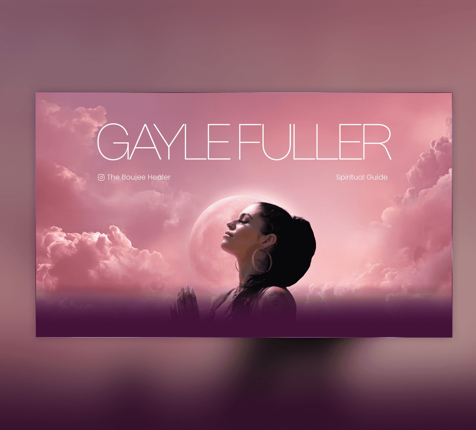 Spiritual guide with serene landscape and moon background.