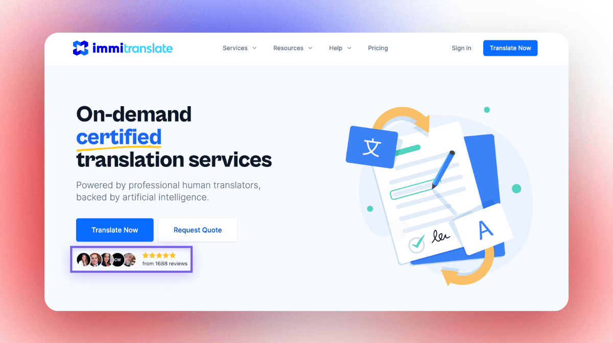 Immitranslate social proof avatars above the fold