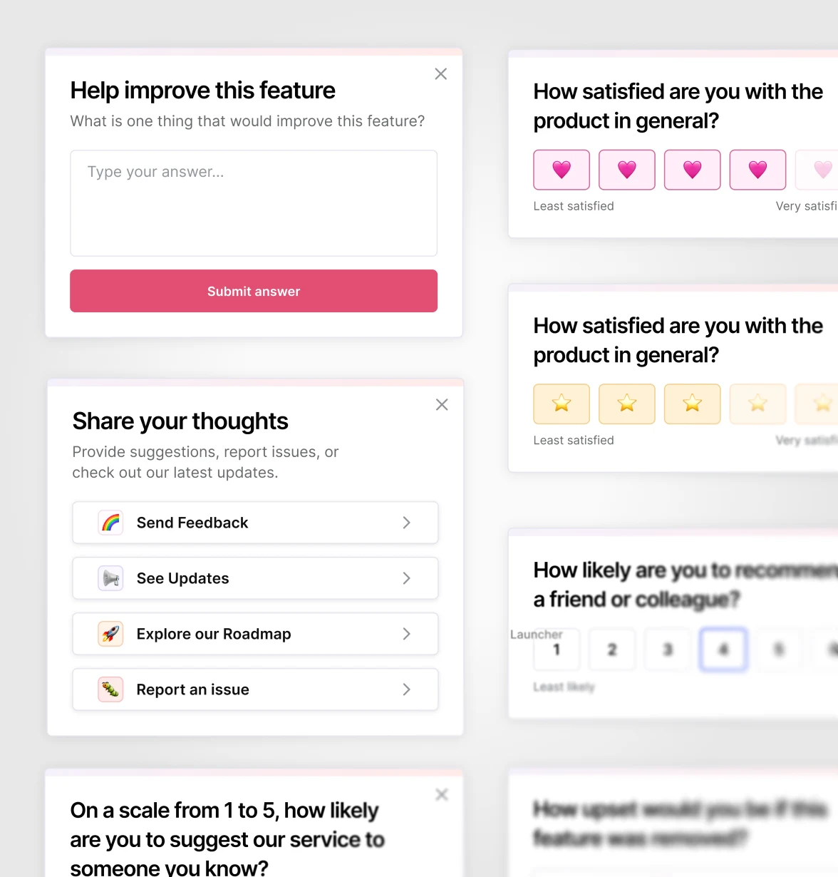 assortment of surveys and widgets