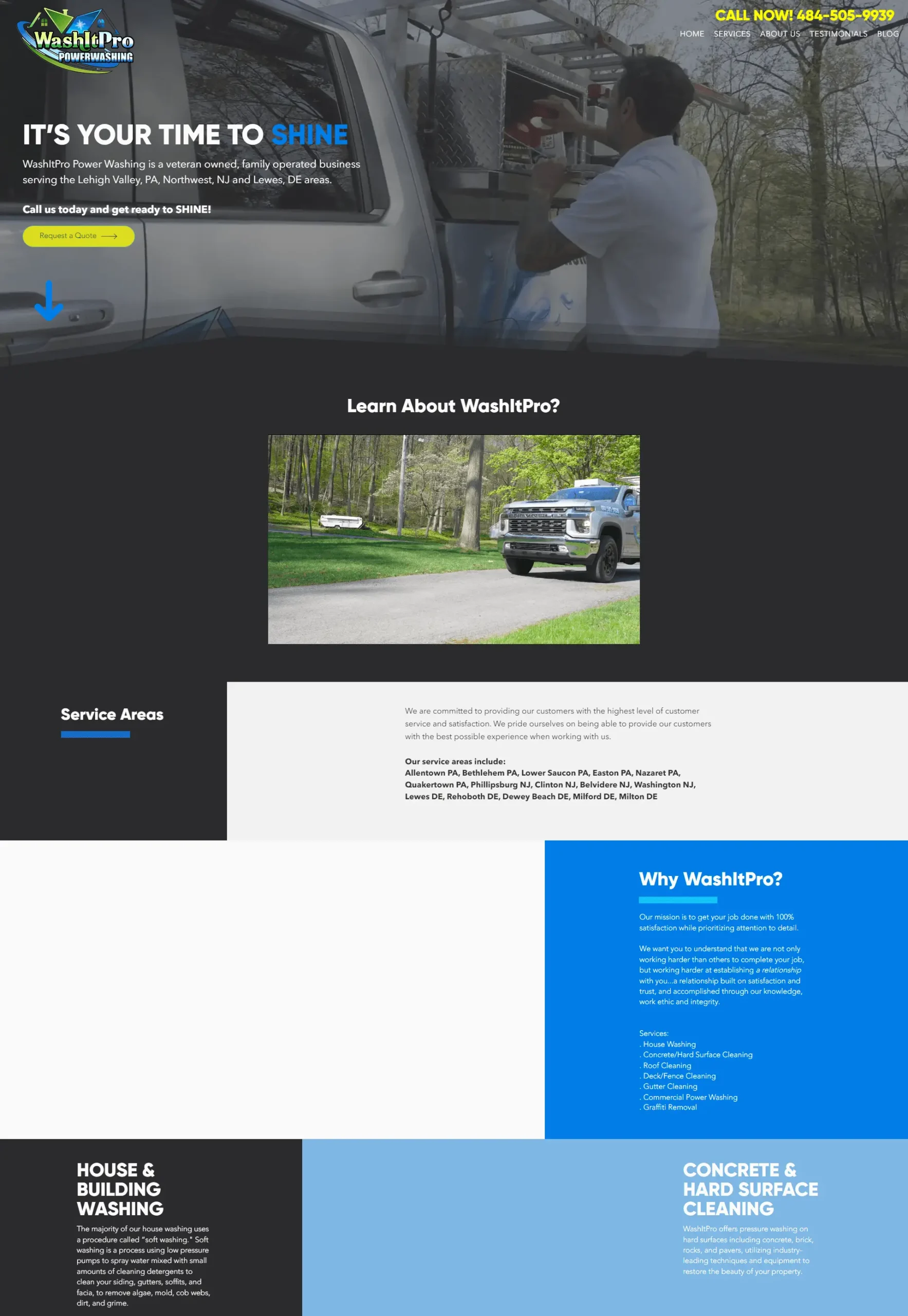 WashItPro Power Washing website design preview – exterior cleaning and pressure washing service web design by RJP.design Web Design Agency NYC, showcasing professional power washing solutions.