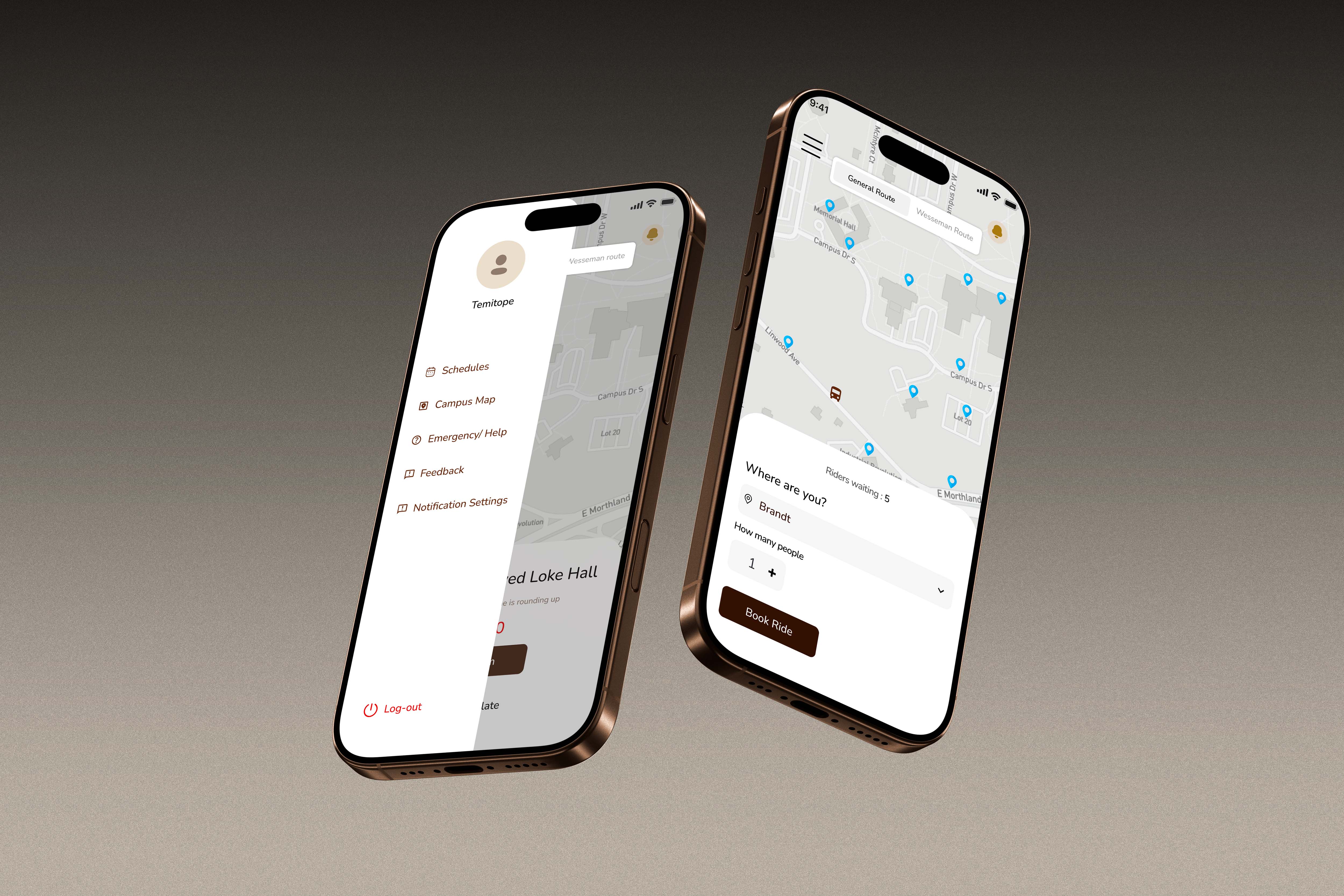 The image showcases a mobile UI/UX design mockup featuring two smartphones displaying a navigation app interface with a map view and menu options, ideal for a case study on innovative product design.
