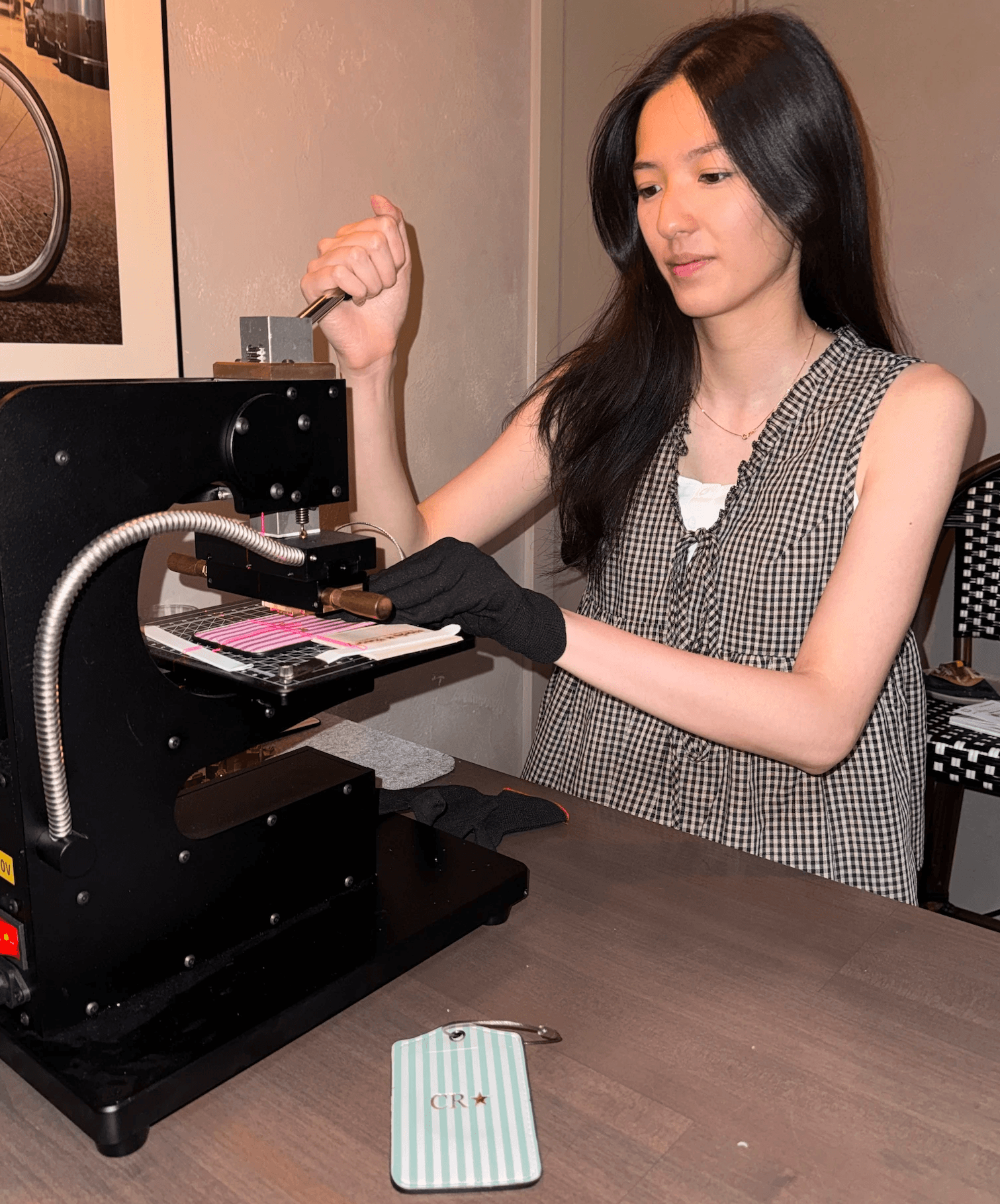 Embroidery machine stitching a design