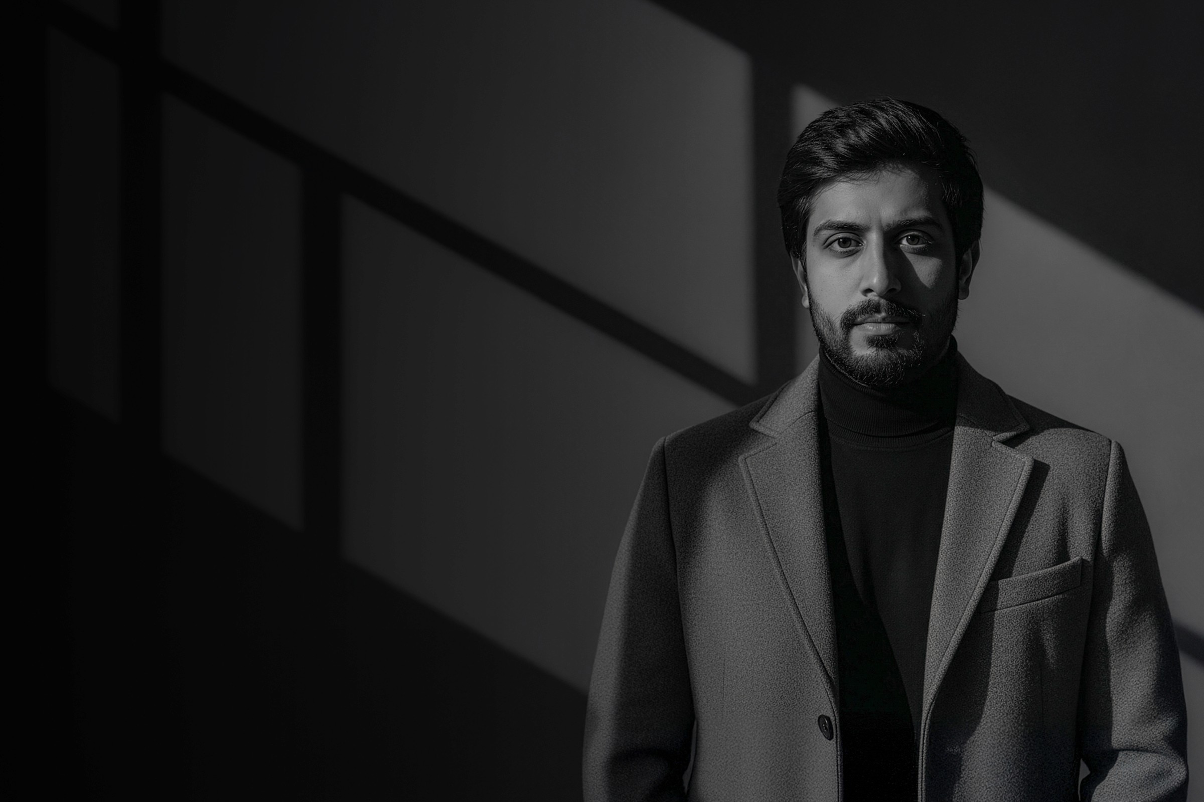 A man in a brown blazer and a woman in a light sweater sit at a desk with a laptop, discussing something. The room is dimly lit, creating a focused atmosphere.