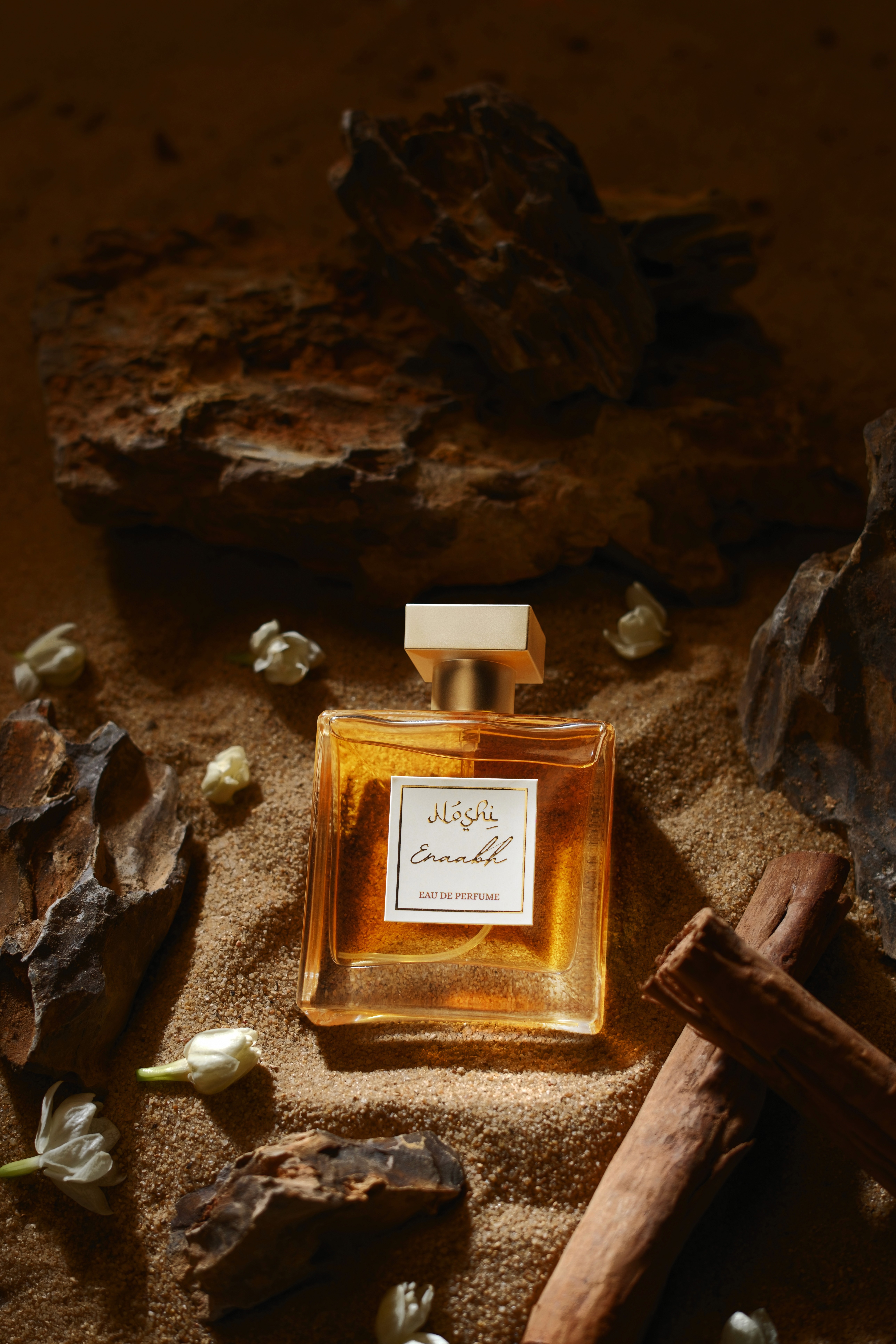 Young woman with short, dark hair and a yellow sweater looks serious, surrounded by hands holding smartphones, conveying intrusion and tension.