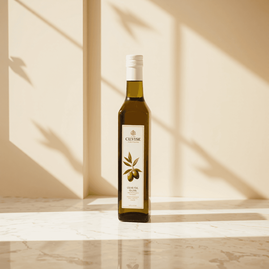 product photography of a bottle of olive oil