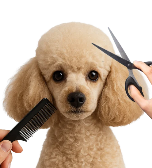 Dog grooming session